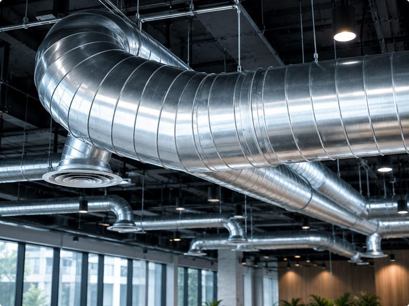 Industrial Spiral Duct Installed in Manufacturing Facility
